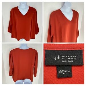 J. Jill Wearever Easy Care V-Neck Bouse Top Size XL Rust Fall Color Office Flowy